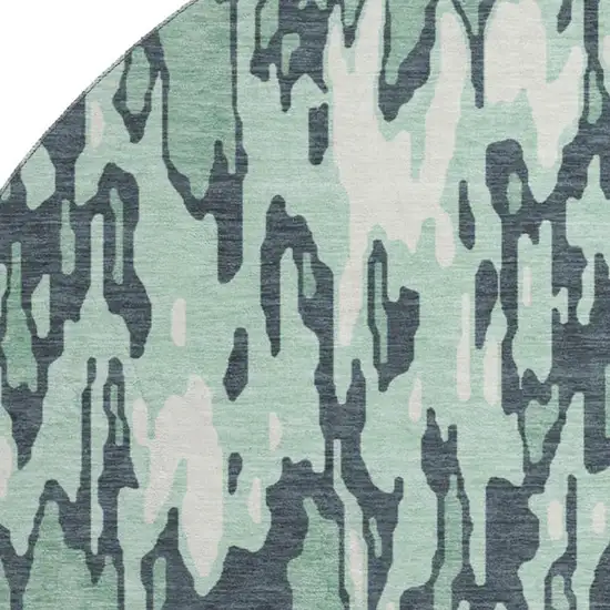 8' Sage And Ivory Striped Washable Round Rug With UV Protection Photo 2