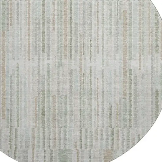 8' Sage And Ivory Striped Washable Round Rug With UV Protection Photo 3