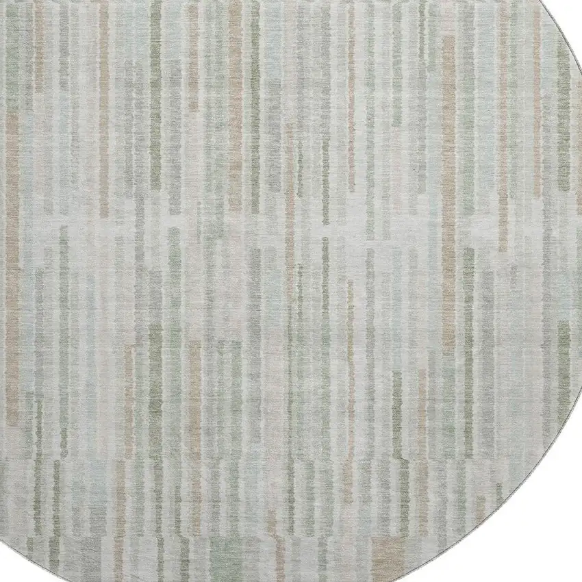 8' Sage And Ivory Striped Washable Round Rug With UV Protection Photo 3