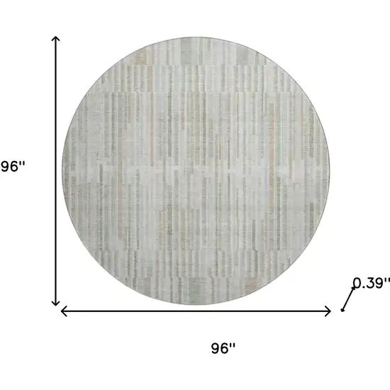 8' Sage And Ivory Striped Washable Round Rug With UV Protection Photo 8