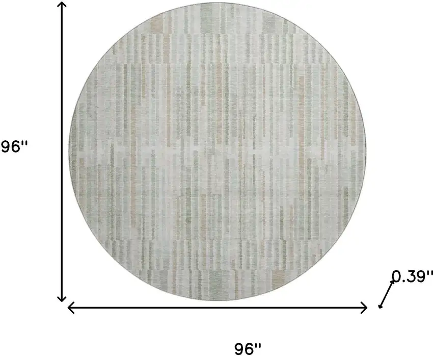 8' Sage And Ivory Striped Washable Round Rug With UV Protection Photo 8