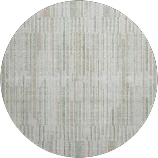 8' Sage And Ivory Striped Washable Round Rug With UV Protection Photo 1