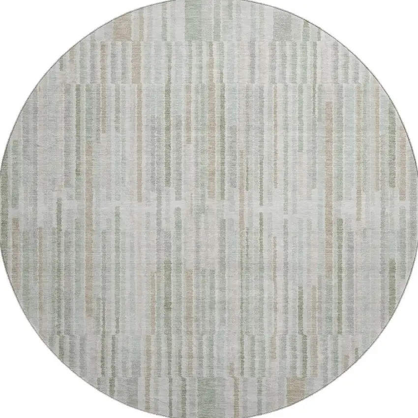 8' Sage And Ivory Striped Washable Round Rug With UV Protection Photo 4