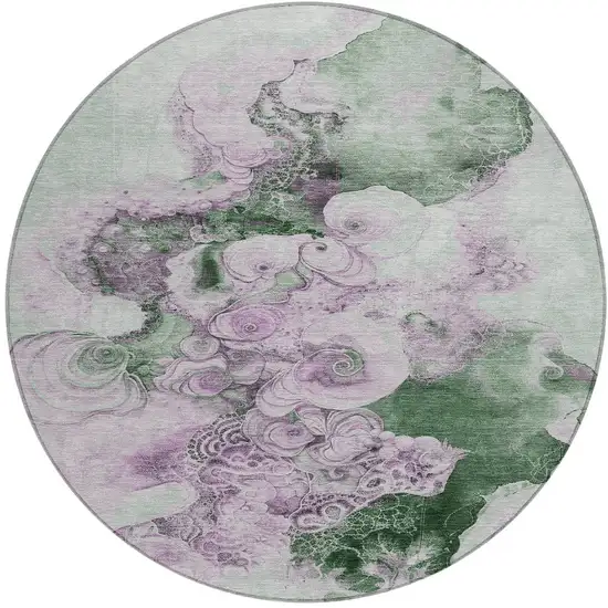 8' Sage And Lavender Round Abstract Washable Indoor Outdoor Area Rug Photo 3