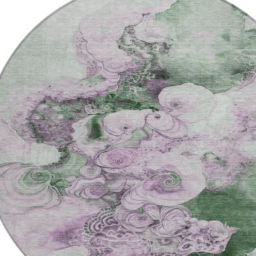 8' Sage And Lavender Round Abstract Washable Indoor Outdoor Area Rug Photo 4