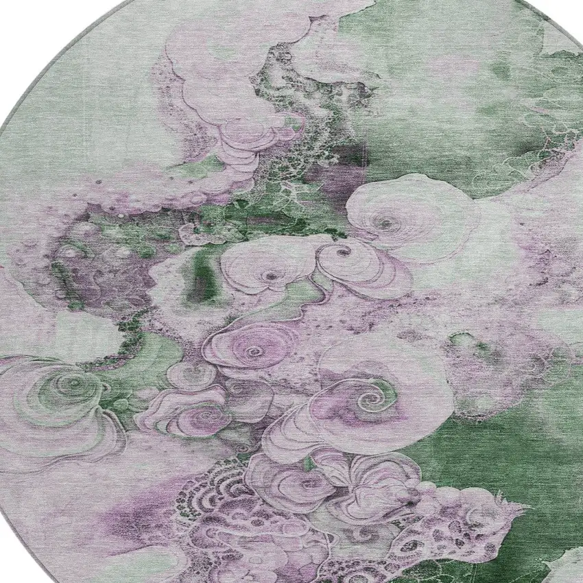 8' Sage And Lavender Round Abstract Washable Indoor Outdoor Area Rug Photo 8