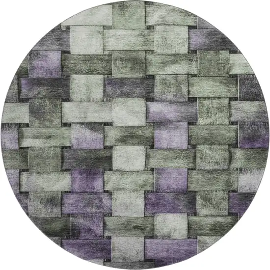 8' Sage And Lavender Striped Washable Round Rug With UV Protection Photo 1