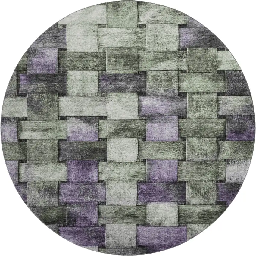 8' Sage And Lavender Striped Washable Round Rug With UV Protection Photo 1