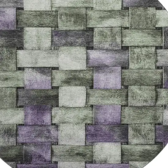 8' Sage And Lavender Striped Washable Round Rug With UV Protection Photo 3