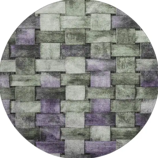 8' Sage And Lavender Striped Washable Round Rug With UV Protection Photo 4
