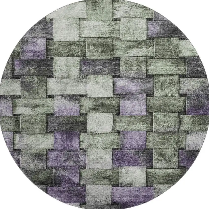 8' Sage And Lavender Striped Washable Round Rug With UV Protection Photo 4