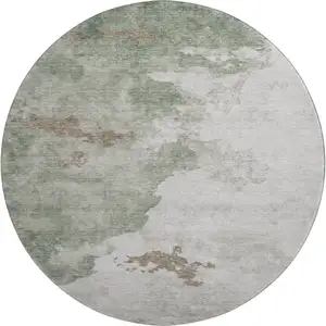 Photo of 8' Sage And Linen Abstract Washable Round Rug With UV Protection