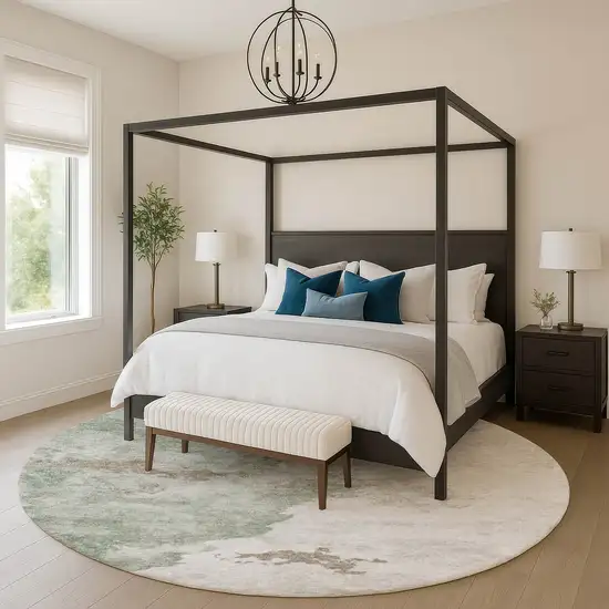 8' Sage And Linen Abstract Washable Round Rug With UV Protection Photo 5