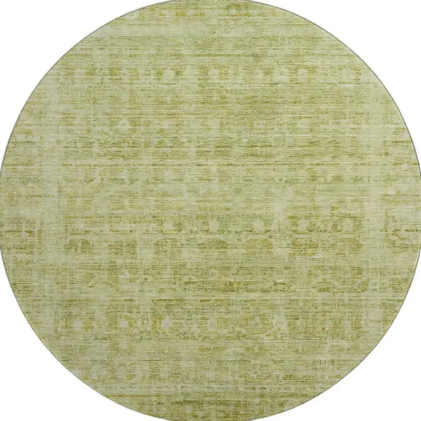 8' Sage And Mint Green Oriental Washable Round Rug With UV Protection Photo 3
