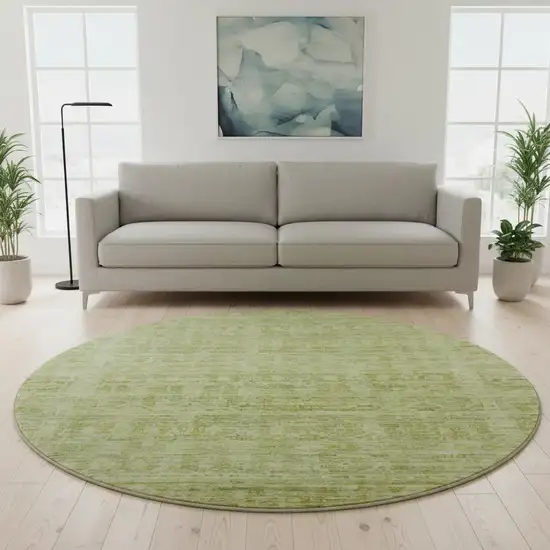 8' Sage And Mint Green Oriental Washable Round Rug With UV Protection Photo 2