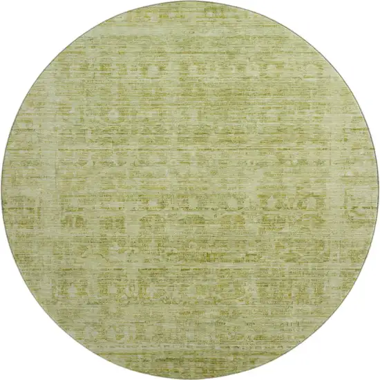 8' Sage And Mint Green Oriental Washable Round Rug With UV Protection Photo 1