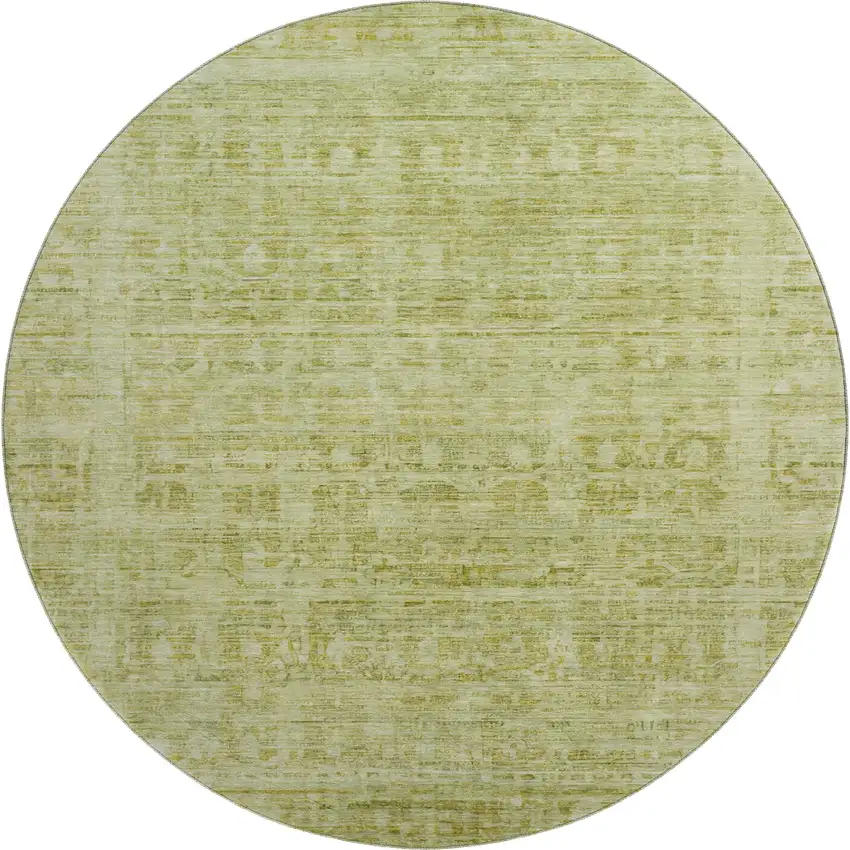 8' Sage And Mint Green Oriental Washable Round Rug With UV Protection Photo 1