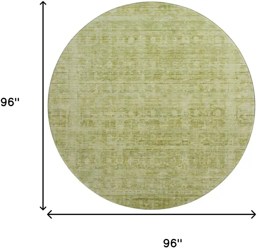 8' Sage And Mint Green Oriental Washable Round Rug With UV Protection Photo 9