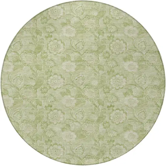 8' Sage And Mint Green Round Floral Washable Indoor Outdoor Area Rug Photo 3