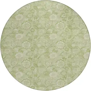 Photo of 8' Sage And Mint Green Round Floral Washable Indoor Outdoor Area Rug