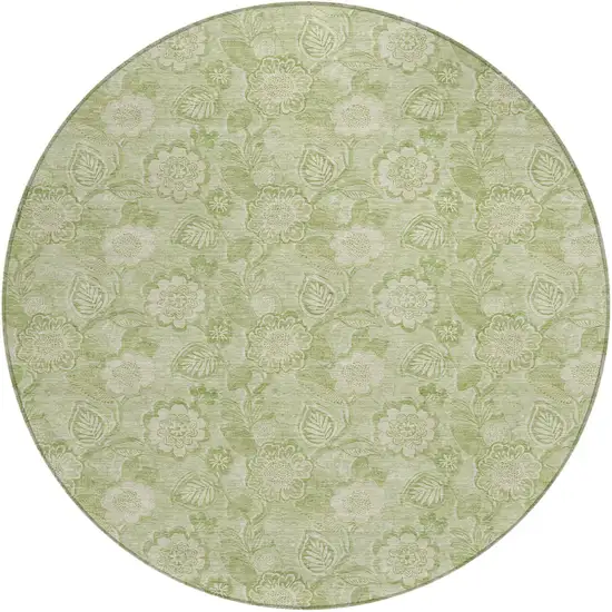 8' Sage And Mint Green Round Floral Washable Indoor Outdoor Area Rug Photo 1