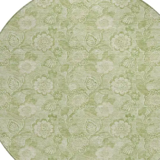 8' Sage And Mint Green Round Floral Washable Indoor Outdoor Area Rug Photo 4