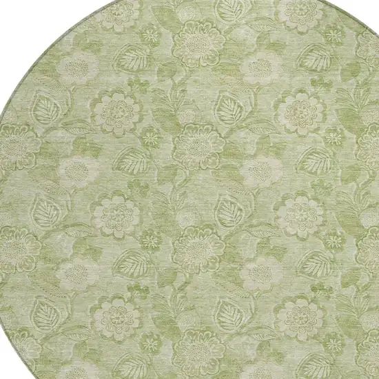 8' Sage And Mint Green Round Floral Washable Indoor Outdoor Area Rug Photo 8