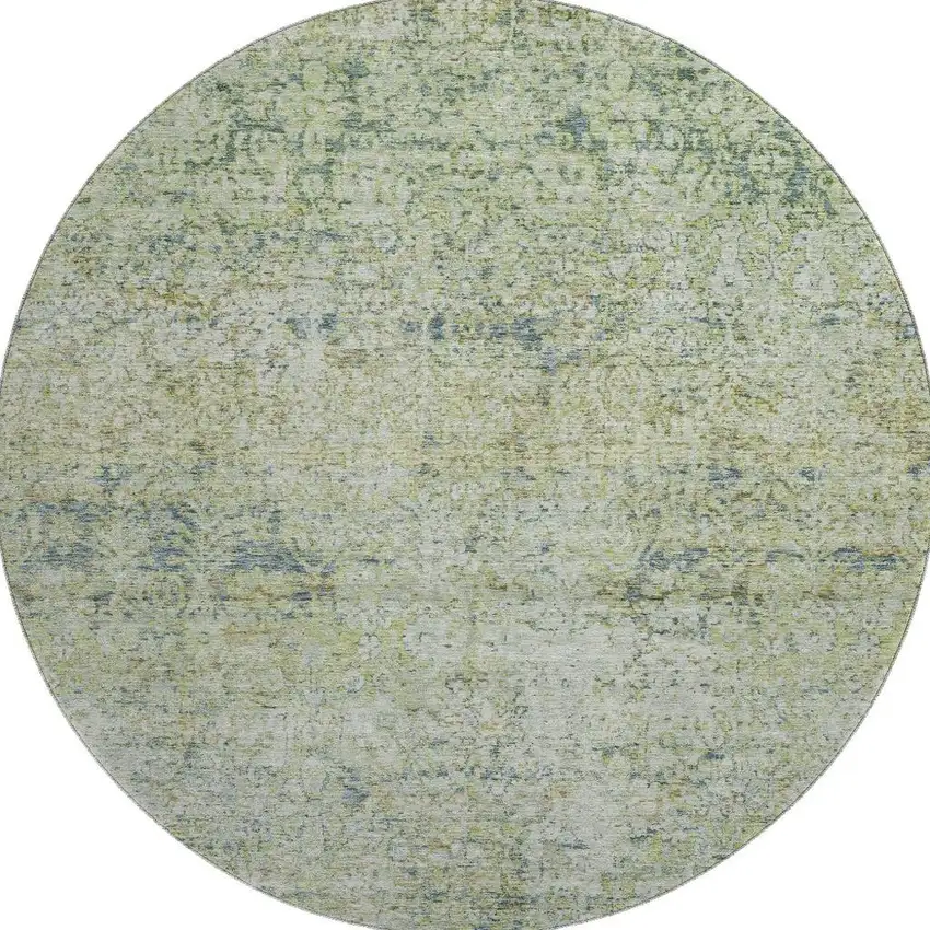 8' Sage And Olive Green Abstract Washable Round Rug With UV Protection Photo 4