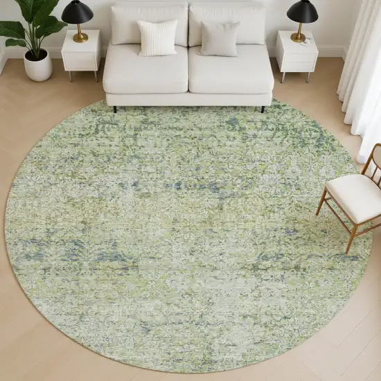 8' Sage And Olive Green Abstract Washable Round Rug With UV Protection Photo 5