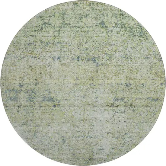 8' Sage And Olive Green Abstract Washable Round Rug With UV Protection Photo 1