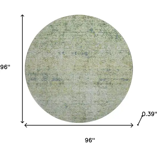 8' Sage And Olive Green Abstract Washable Round Rug With UV Protection Photo 8