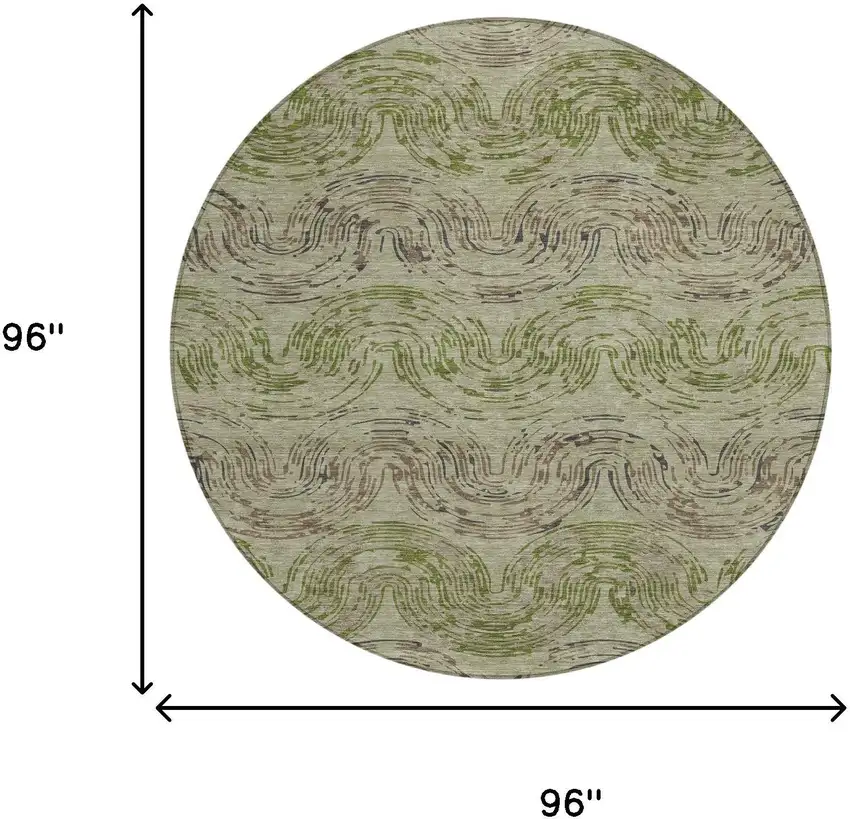 8' Sage And Olive Green Round Abstract Washable Indoor Outdoor Area Rug Photo 8