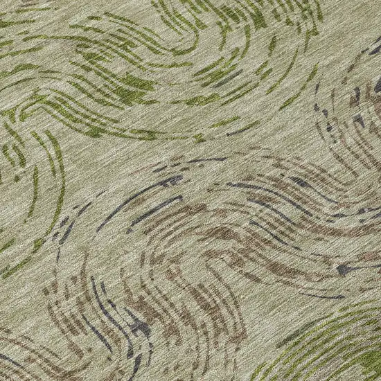 8' Sage And Olive Green Round Abstract Washable Indoor Outdoor Area Rug Photo 7