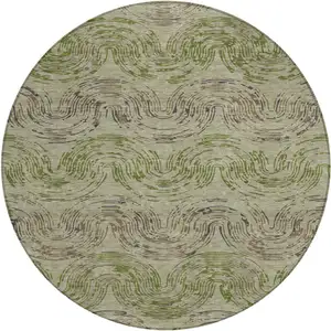 Photo of 8' Sage And Olive Green Round Abstract Washable Indoor Outdoor Area Rug