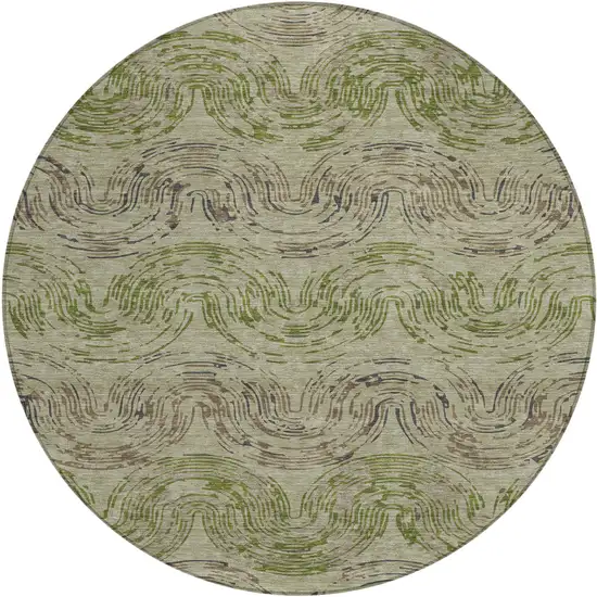 8' Sage And Olive Green Round Abstract Washable Indoor Outdoor Area Rug Photo 1