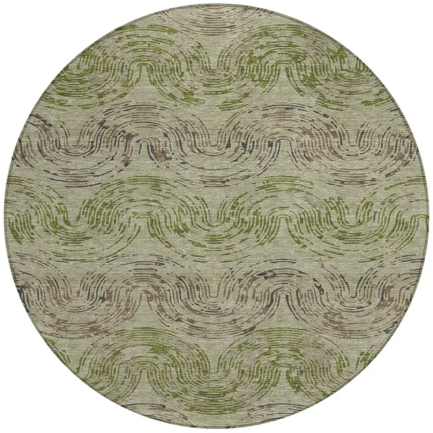 8' Sage And Olive Green Round Abstract Washable Indoor Outdoor Area Rug Photo 3
