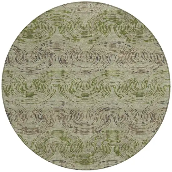 8' Sage And Olive Green Round Abstract Washable Indoor Outdoor Area Rug Photo 3