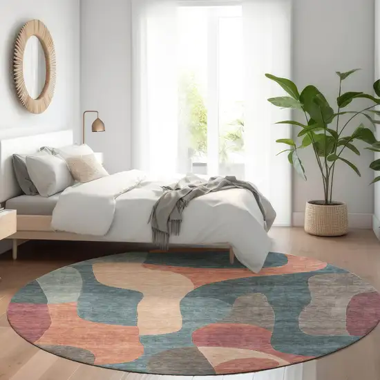 8' Sage And Pale Aqua Round Abstract Washable Indoor Outdoor Area Rug Photo 7