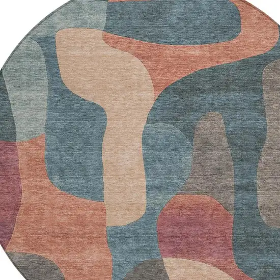 8' Sage And Pale Aqua Round Abstract Washable Indoor Outdoor Area Rug Photo 4