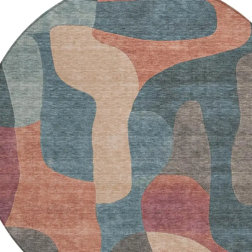 8' Sage And Pale Aqua Round Abstract Washable Indoor Outdoor Area Rug Photo 4