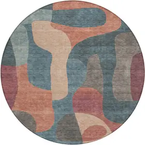 Photo of 8' Sage And Pale Aqua Round Abstract Washable Indoor Outdoor Area Rug
