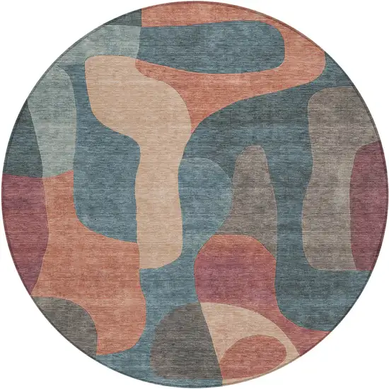 8' Sage And Pale Aqua Round Abstract Washable Indoor Outdoor Area Rug Photo 1