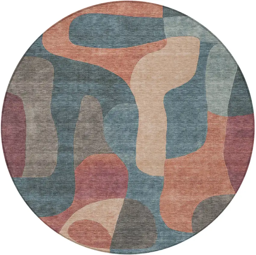 8' Sage And Pale Aqua Round Abstract Washable Indoor Outdoor Area Rug Photo 3