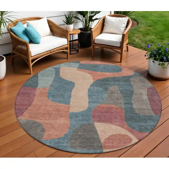 8' Sage And Pale Aqua Round Abstract Washable Indoor Outdoor Area Rug Photo 2