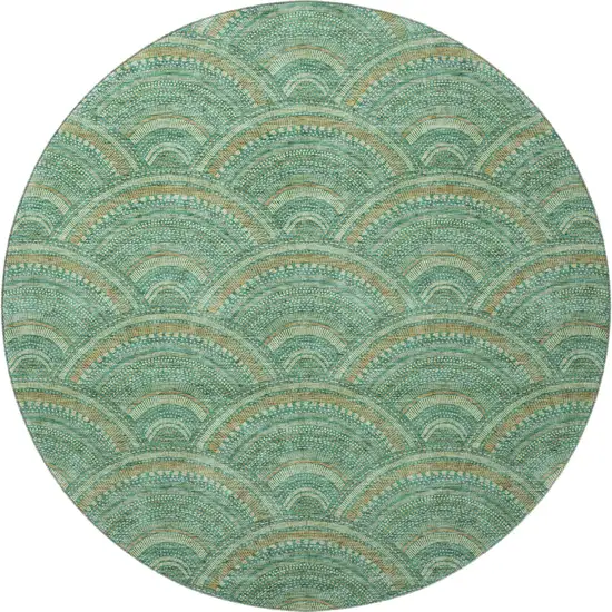 8' Sage And Peach Geometric Washable Round Rug With UV Protection Photo 2