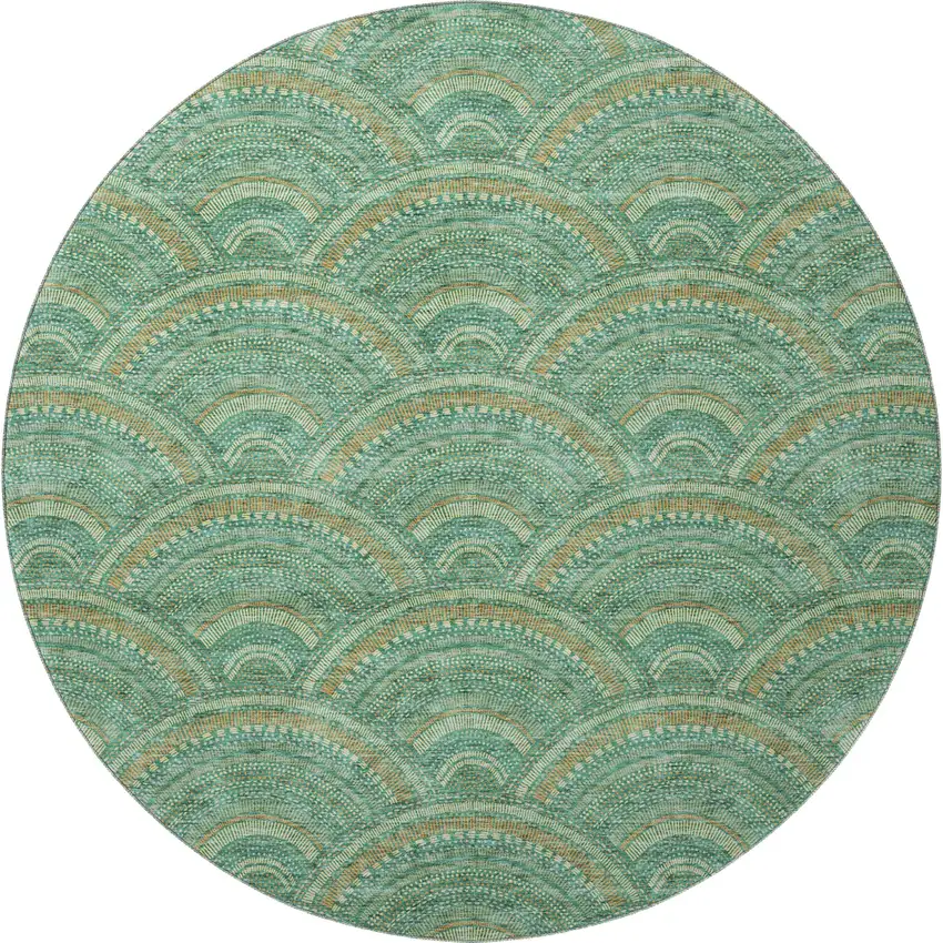 8' Sage And Peach Geometric Washable Round Rug With UV Protection Photo 2