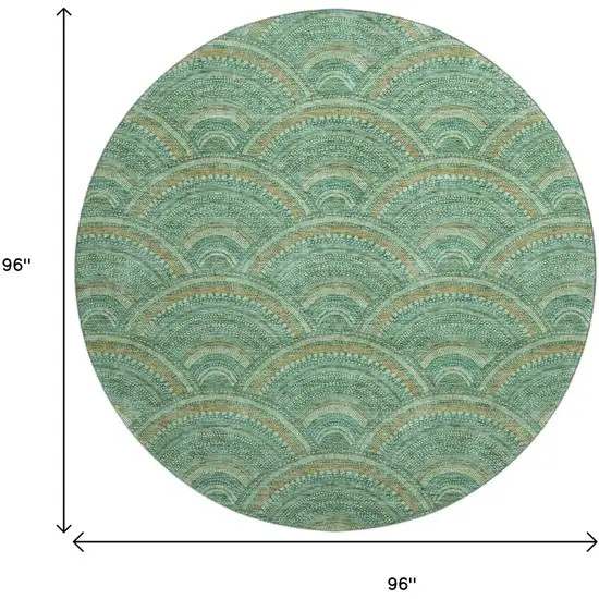 8' Sage And Peach Geometric Washable Round Rug With UV Protection Photo 8