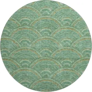 Photo of 8' Sage And Peach Geometric Washable Round Rug With UV Protection