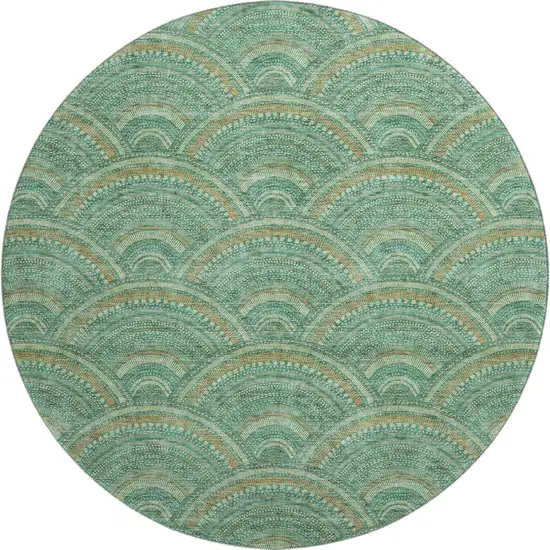 8' Sage And Peach Geometric Washable Round Rug With UV Protection Photo 1