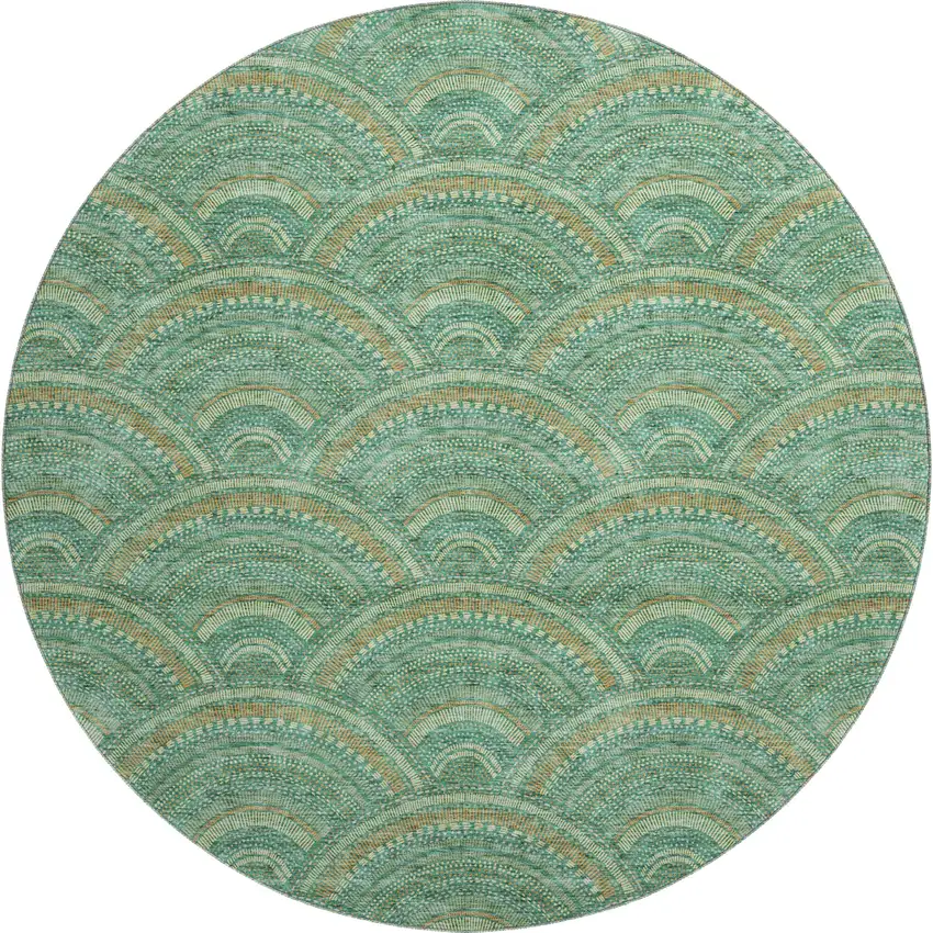 8' Sage And Peach Geometric Washable Round Rug With UV Protection Photo 1